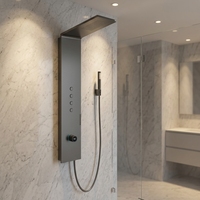 Système de douche gris anthracite HONGDEC avec affichage numérique, corps de vanne, montage mural, colonne de douche en acier inoxydable, panneau de salle de bain