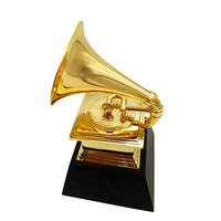 Meilleure vente trophée de radio en métal de musique à base de cristal noir en alliage de zinc doré trophée de prix grammy personnalisé