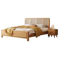 Lit king size en bois massif pliable, sculpté à la main, style nordique moderne, avec tête de lit en chêne - Meubles de chambre à coucher