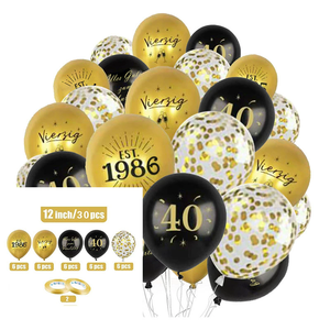 Set de Globos de <span class=keywords><strong>Cumpleaños</strong></span>, 30 Piezas, Globos de Látex Negros y Dorados con Impresión Alemana para Decoración de Fiestas de 30, <span class=keywords><strong>40</strong></span> y 50 Años - Product Image 4