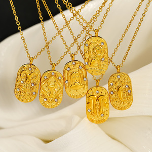 Collar con Colgante de Zirconia Zodiacal, Chapado en Oro de 18K, Acero Inoxidable, Resistente al Agua, PVD, Antideslustre, Elegante Joyería Astrológica, Regalo - Product Image 2