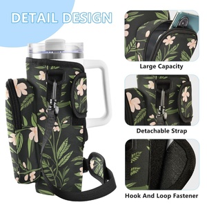 Sac de transport pour bouteille d'eau Hawaïenne personnalisé en rose Puakenikeni, compatible avec les bouteilles de 40 oz, avec poche pour téléphone et bandoulière réglable - Product Image 3