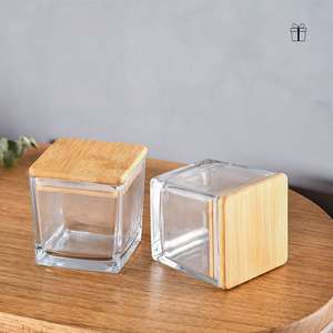 โหลเทียนขนาด80มล. 135มล. 300มล. 640มล. ทรงสี่เหลี่ยมสีดำสีขาวแบบกำหนดเองพร้อมฝาไม้ไผ่ - Product Image 3