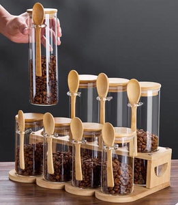 8pcs Wide Mouth Glass Airtight Lid Spice Coffee Containers Glass <strong>Tea</strong> <strong>Canister</strong> <strong>Set</strong> With Bamboo Spoons for Food Storage at Home - Product Image 3