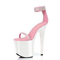Sandales à talons aiguilles métalliques colorées avec bride cheville, 20 cm (8 pouces), brillantes, tendance, pour défilés, nouvelles, élégantes, pour femmes, chaussures de danse pour scène