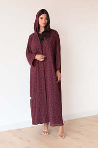 Robe longue ample de style Abaya pour musulmanes, Leduo, personnalisée, couleur rouge foncé, imprimé floral, été. - Product Image 3