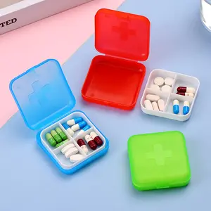 Pastillero creativo cruzado de cuatro celdas, práctico mini pastillero de plástico de viaje, almacenamiento de pastillas