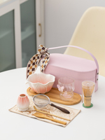 YUBIN – Ensemble de bols à matcha en porcelaine émaillée effet neige, exclusivité transfrontalière, avec plateau en cuir, design japonais, écologique