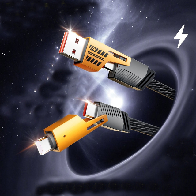 Yellow Zinc Alloy PD 65W Fast Charger Cable USB Type C Cable 4 in 1 Converter USB Charging Kirsite for iPhone IOS for Android