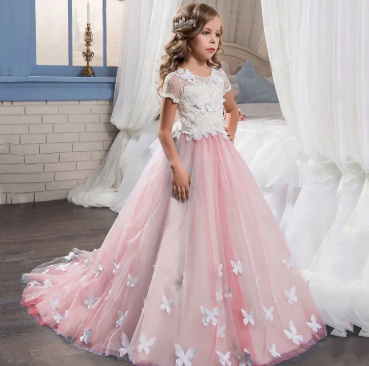 Girl princess party wear dress teen girls pink wedding party dress