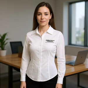 <b>Women's</b> Long Sleeve Embroidered Silk Blouse Shirt With Italian <b>Collar</b> And Asymmetrical Design <b>For</b> Office Or Casual Wear Size XL - Product Image 2