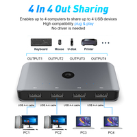 Rocketek 4 Komputer Berbagi 4 Port USB 2.0 Hub Adaptor Penghubung Berbagi USB KVM Controller Switcher Selector