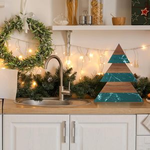 Bandeja para Cortar Charcutería, Diseño Elegante, Ecológica, Duradera, de Mármol Verde y Madera de <span class=keywords><strong>Acacia</strong></span>, en Forma de Árbol de Navidad, 1.5 cm de Grosor, para Queso - Product Image 4
