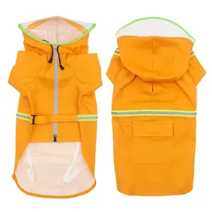 Outdoor Dog Coats Pet Clothes Waterproof Zipper Raincoat And Hat Dog Harness Pet Apparel for 9 to 50KG Pet
