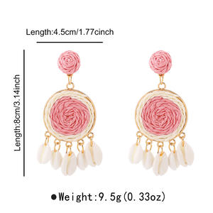 New <b>Holiday</b> Style Summer Pendant <b>Earrings</b> Colorful Raffia & Travel Shell Trendy for Travel & New Year - Product Image 2
