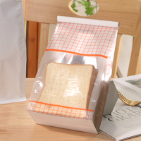 Sac à pain à fond plat avec soufflet, imprimé quadrillé, fermeture à pression, zone panoramique transparente, film blanc, étanche à l'humidité, qualité alimentaire, vente en gros