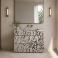Meuble-lavabo moderne en marbre Calacatta Viola avec tiroirs, en pierre naturelle, pour salles de bain d'appartements, hôtels et villas