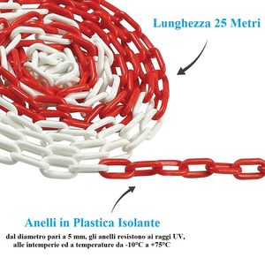 Chaîne en plastique rouge et blanche de 25 mètres, diamètre 5 mm, chaîne de délimitation à maillons génois - Product Image 3