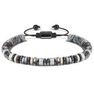 Pulsera Ajustable con Cuentas, Diseño Geométrico Unisex, Mezcla de Piedras Negras y Grises, Joyería de Regalo, Origen Yiwu AD1212 - Product Image 1