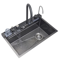 Offre Spéciale moderne multifonction cascade évier de cuisine en acier inoxydable bol unique noir pluie évier de cuisine