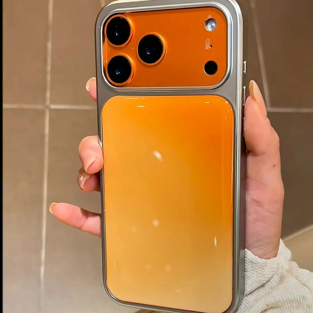 Premium Gradient Orange Case for iPhone 17 Pro Max, IP16 Resin Gel, 15 Large Holes, Shockproof Protective Cover