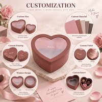 Scatola Regalo Rigida con Coperchio e Base in Cartone Testurizzato, Logo Stampato, Finestra a Forma di Cuore per Confezione Fiori, Vendita all'Ingrosso