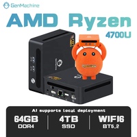 GenMachine Ryzen7 4700U Mini PC met AMD Radeon Vega 7 Grafische kaart, 8C 8T, 1G LAN, WiFi 6, BT 5.2, Windows 11 Pro, 3 beeldschermen, 2 HD, 4 USB