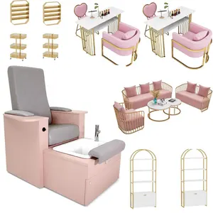 Salon de coiffure salon de coiffure maquillage élégant chaises de barbier ensemble miroir table à ongles rose ensemble de meubles de salon