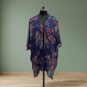 Floral Print Chiffon Kimono <b>Boho</b> Loose V-Neck Batwing Sleeve Asymmetrical Hem <b>Summer</b> Casual <b>Dress</b> - Product Image 2