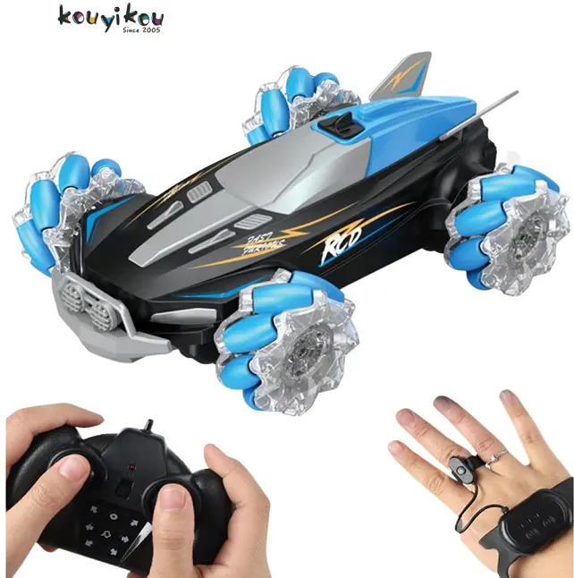 KYK 2.4G Air Gesture Stunt RC Car Toy for Kids Auto Demo360 Rotation Spray RC Stunt Dual Remote Control Car with Light Music