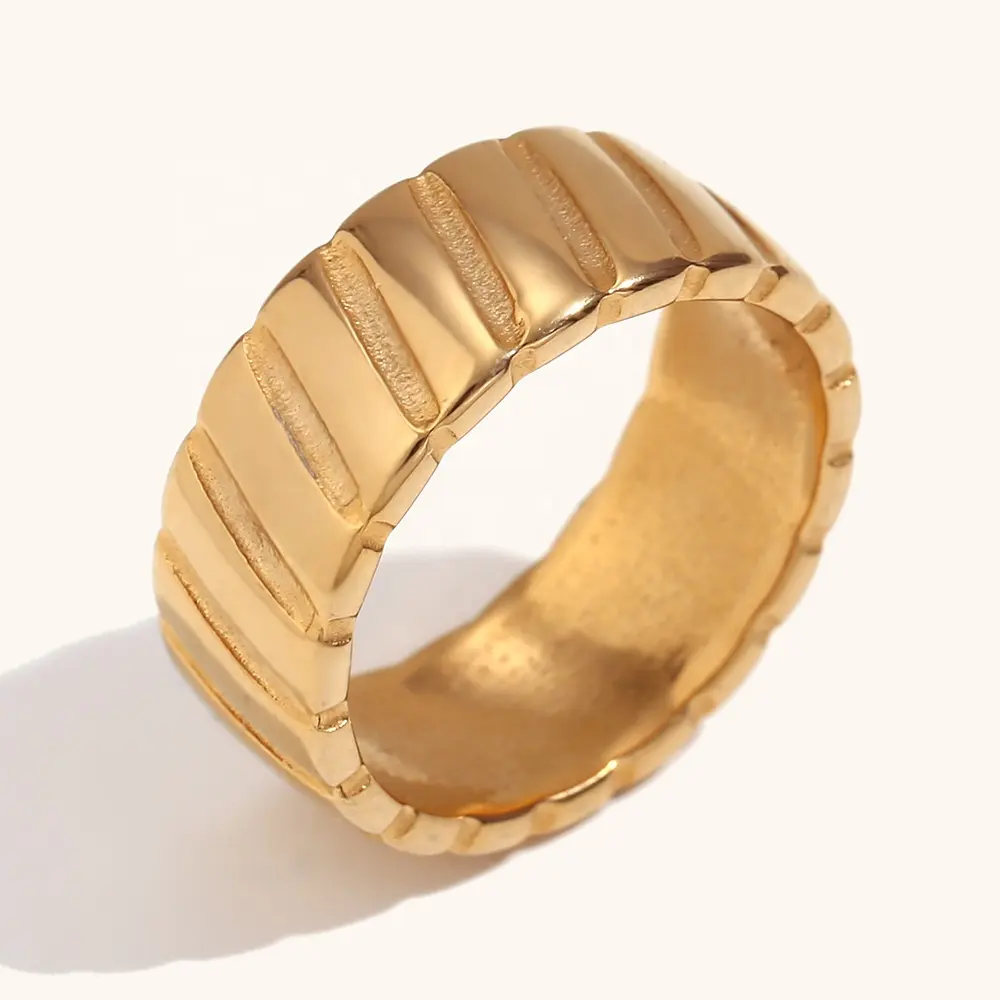 Dingran cincin kepar terukir baja tahan karat berlapis emas 18K, cincin sederhana modis pribadi