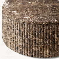 Table basse en marbre Emperador brun foncé, design nordique, avec socle cannelé en marbre, pour salon résidentiel