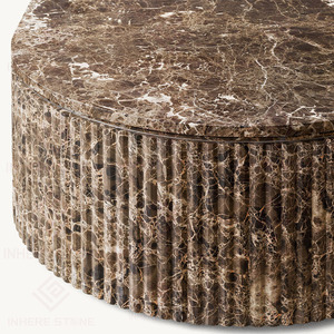 Residential Nordic Design Living Room Furniture Fluted Marble Ribbed Plinth Honed Dark <strong>Brown</strong> Emperador Marble Coffee <strong>Table</strong> - Product Image 3