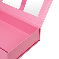 Boîte cadeau magnétique rose avec logo personnalisé ruban de plastification mat en carton dur et fenêtre pour emballage de dattes rouges chocolat thé cookie