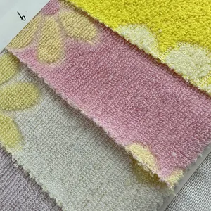 Yüksek kaliteli örme CVC papatya çiçek sarı jakarlı bebek çocuk şort konfeksiyon suit için sert banyo havlusu bez kumaş