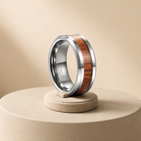 Bague OAHLAN en tungstène plaqué argent 8 mm avec incrustation en bois de Koa véritable, alliance pour homme et femme, bijoux de mode, cadeau