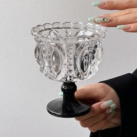Verre à dessert rétro noir en cristal, style coupe à glace highball, fait main, style Instagram moderne, avec couvercle, pour collection