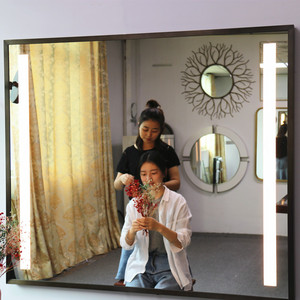 Espelho de banheiro com moldura de aço inoxidável escovado antiembaçante LED iluminado espelho inteligente - Product Image 3