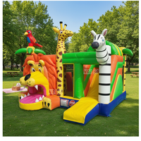 Vente flash Château gonflable combiné lion girafe commercial 5x5m pour enfants avec toboggan