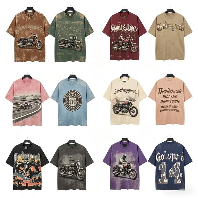Vintage Motorcycle Print Crop Top, Retro Distressed Biker Style Short Sleeve Tee