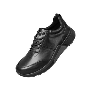 Chaussures décontractées pour hommes à bout rond en cuir à lacets, semelle extérieure en caoutchouc respirante, semelle intermédiaire en EVA, toutes saisons, noires - Product Image 4