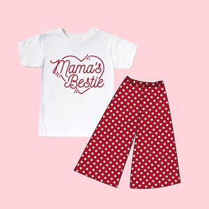 Ensemble 2 pièces décontracté respirant imprimé pour filles : T-shirt et pantalon large – Collection Printemps-Automne « Maman et sa petite » - Product Image 5