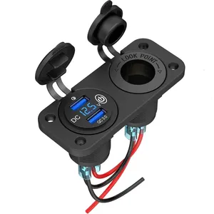 12V/24V Panel Mount Dual USB Socket With LED Voltmeter And Touch Switch And Cigarette Lighter Adapter