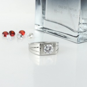 yunnique Men's Stainless Steel Diamond <b>Ring</b> Silver Geometric Prong Setting Wedding Band Fashion Jewelry - Product Image 3