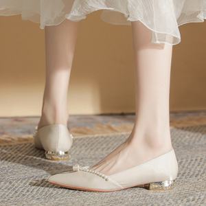 Zapatos de Novia de Alta Gama, Tipo Bailarinas, para las Cuatro Estaciones, con Diseño de Lentejuelas Doradas, Parte Superior de Cuero Genuino, Impermeables - Product Image 6