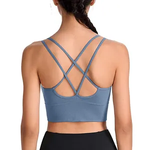 Chạy chéo trở lại độn Strappy thể thao áo ngực vừa hỗ trợ Yoga áo ngực với có thể tháo rời cup sexy criss-cross Strappy thể dục áo ngực