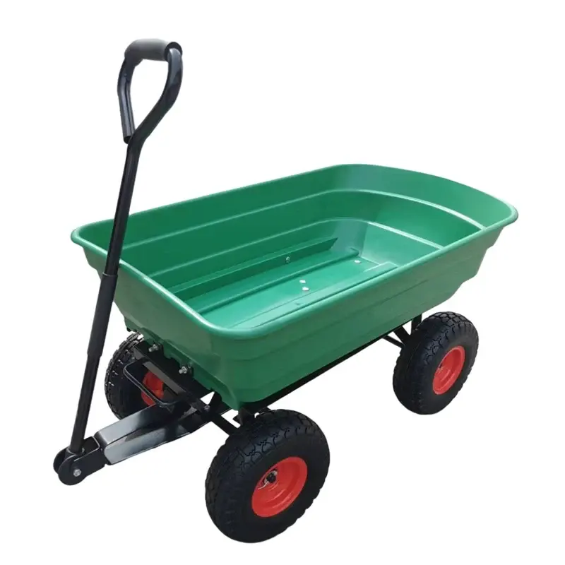 Easy Moving Cargo Truck Steel Frame Wheelbarrow with Four-Wheel Roll Container Utility Trailer Garden Dump Cart for Home Use