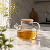 Bouilloire en verre borosilicate 1000 ml 1700 ml 1,5 L, carafe à eau en verre avec couvercle en bambou et acier inoxydable, théière en verre classique