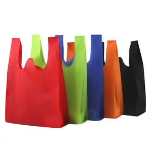 Toptan ucuz tote çanta özel logo ile baskılı geri dönüşümlü kumaş olmayan dokuma alışveriş çantaları