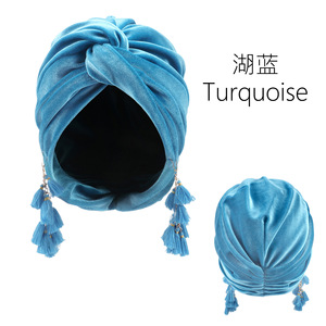 Turbante Arrugado de Color Sólido, Sombreros Hijab, Envolturas <span class=keywords><strong>PARA</strong></span> LA Cabeza con Borlas, Sombreros Elásticos Musulmanes, Gorro Transpirable de <span class=keywords><strong>Quimioterapia</strong></span> <span class=keywords><strong>para</strong></span> Mujer, Gorro de Terciopelo - Product Image 6